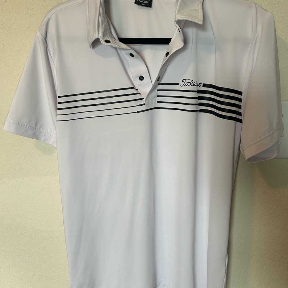 Titleist White Polo with Black Stripe Accent